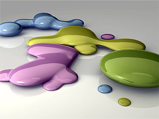 close-up photography of pink yellow green and blue liquids