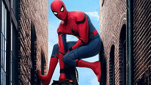 Spider-Man climbing between two walls digital wallpaper
