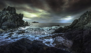 body of water between rocks, landscape, coast