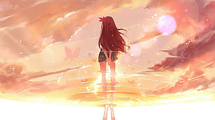 illustration photo of anime girl character facing towards sky