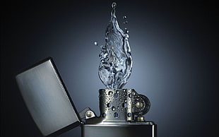 silver-colored table lamp, water, zippo