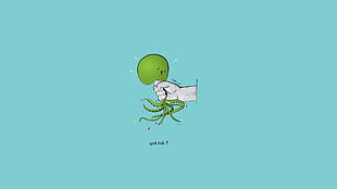 hand holding green octopus illustration HD wallpaper