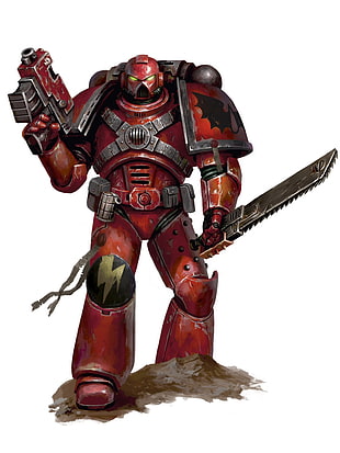 red robot with gun and blade digital wallpaper, Warhammer 40,000