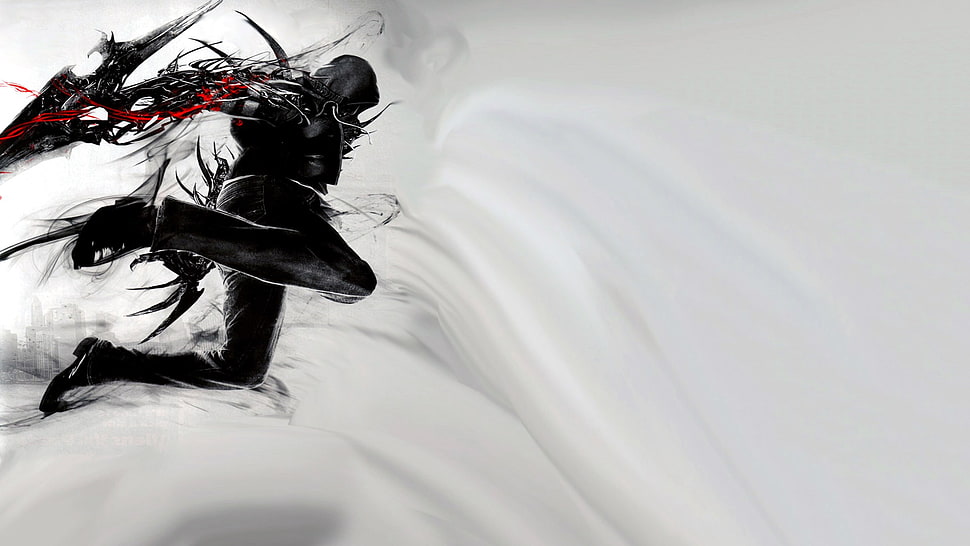 character with black outfit jumping HD wallpaper