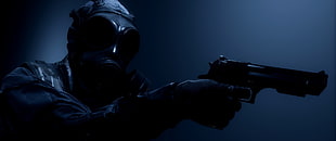 game digital wallpaper, soldier, gas masks, military, gun