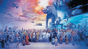 multicolored painting of people, digital art, Star Wars