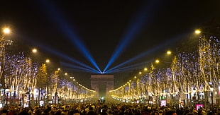 people gathering at Arc De Triomphe during nighttime, paris HD wallpaper
