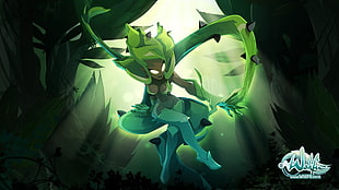 green-haired female character illustration, wakfu, artwork, digital art, video games