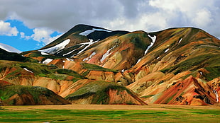 grass covered mountains painting, nature, landscape, mountains, Iceland