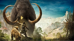 man standing in front of gray elephant illustration