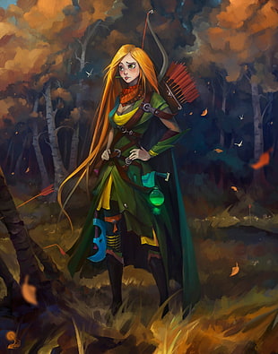 female archer illustration, Dota 2, Windrunner, Windranger, archer