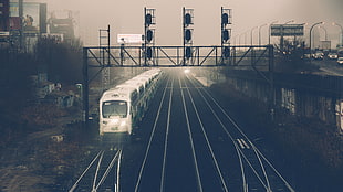 white train grayscale photo