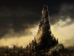 painting of ancient castle, digital art, CGI, Tower of Babel