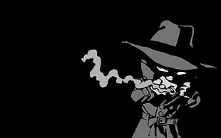 smoking detective cat illustration, minimalism, Calvin and Hobbes, Tracer Bullet, black
