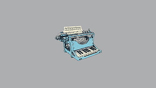 blue and white typewriter illustration, digital art, minimalism, humor, simple background