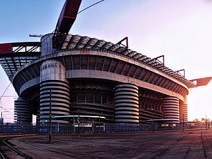gray building, stadium, soccer, Milan, AC Milan