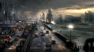 cityscape painting, futuristic, apocalyptic, artwork, futuristic city HD wallpaper