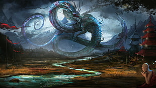 blue dragon illustration digital wallpaper, fantasy art, dragon