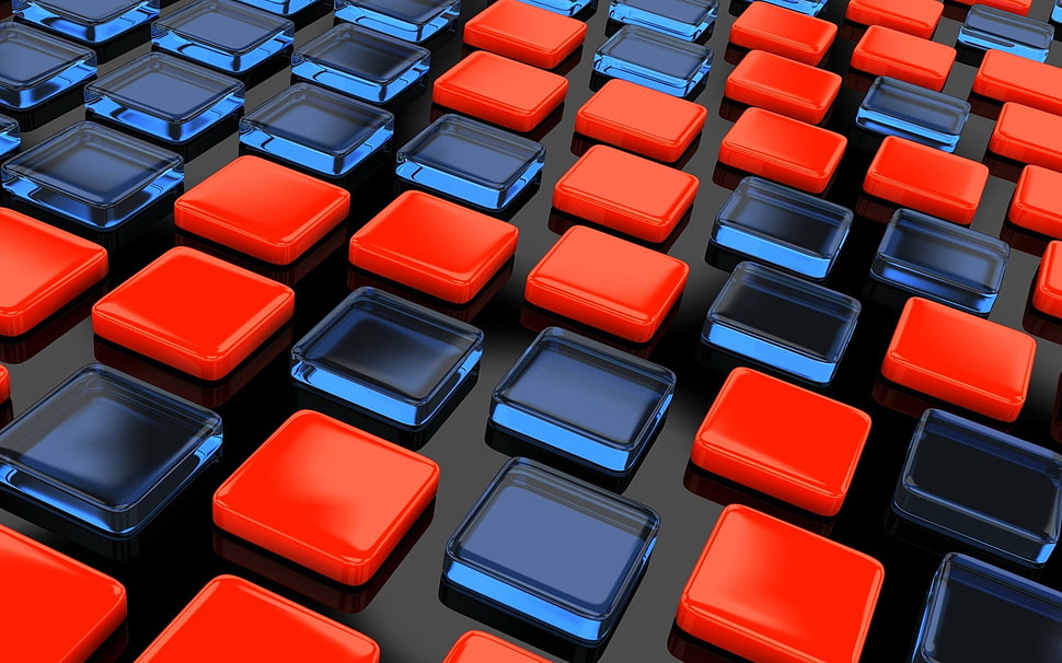 red and blue 3D square artwork HD wallpaper