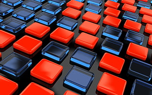 red and blue 3D square artwork