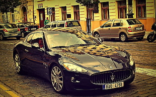black Maserati Grand Turismo, car, vehicle, urban