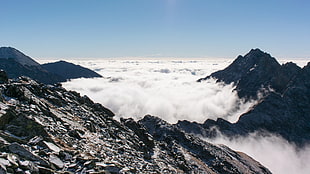 mountain with sea of clouds, nature, landscape, mountains, clouds