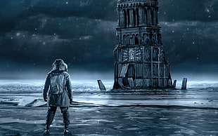man standing near gray concrete building video game screenshot HD wallpaper