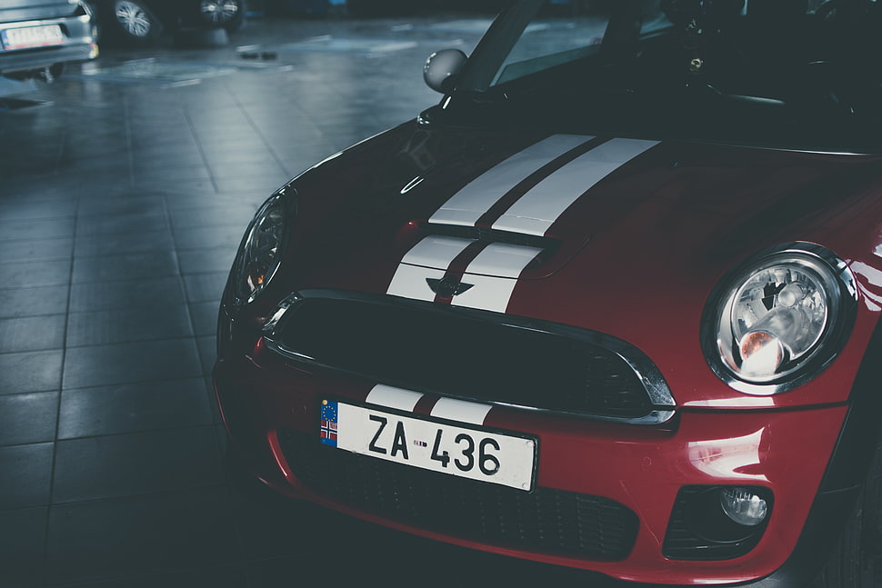 red and white Mini Cooper car HD wallpaper