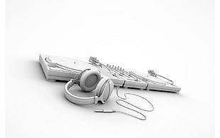 gray DJ controller and headphones, music, headphones