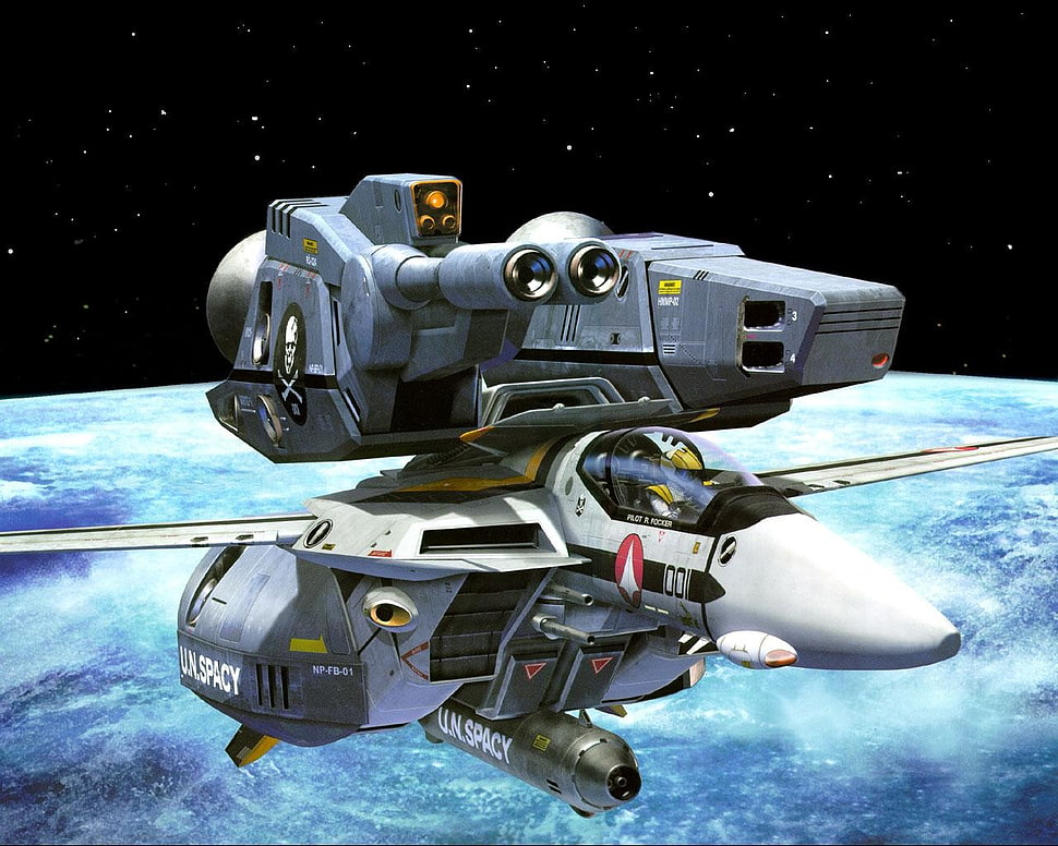 white and grey aircraft, Robotech, anime, robot HD wallpaper
