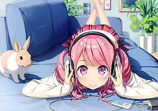 girl illustration, anime, anime girls, Kurumi (Kantoku), headphones