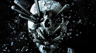 skull torned with metals wallpaper, digital art, dark, metal, skull