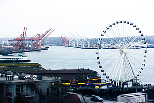 Ferris wheel,  Port,  Sea HD wallpaper
