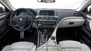 black BMW steering wheel and gear shifter, BMW 6, BMW, car, car interior