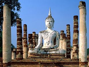 white and brown concrete building, Buddha, statue HD wallpaper