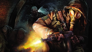 conscript art, gas masks, apocalyptic, S.T.A.L.K.E.R., video games HD wallpaper