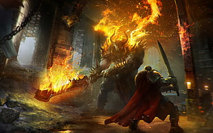 man holding sword and monster digital wallpaper, video games, fantasy art, digital art, Lords of the Fallen