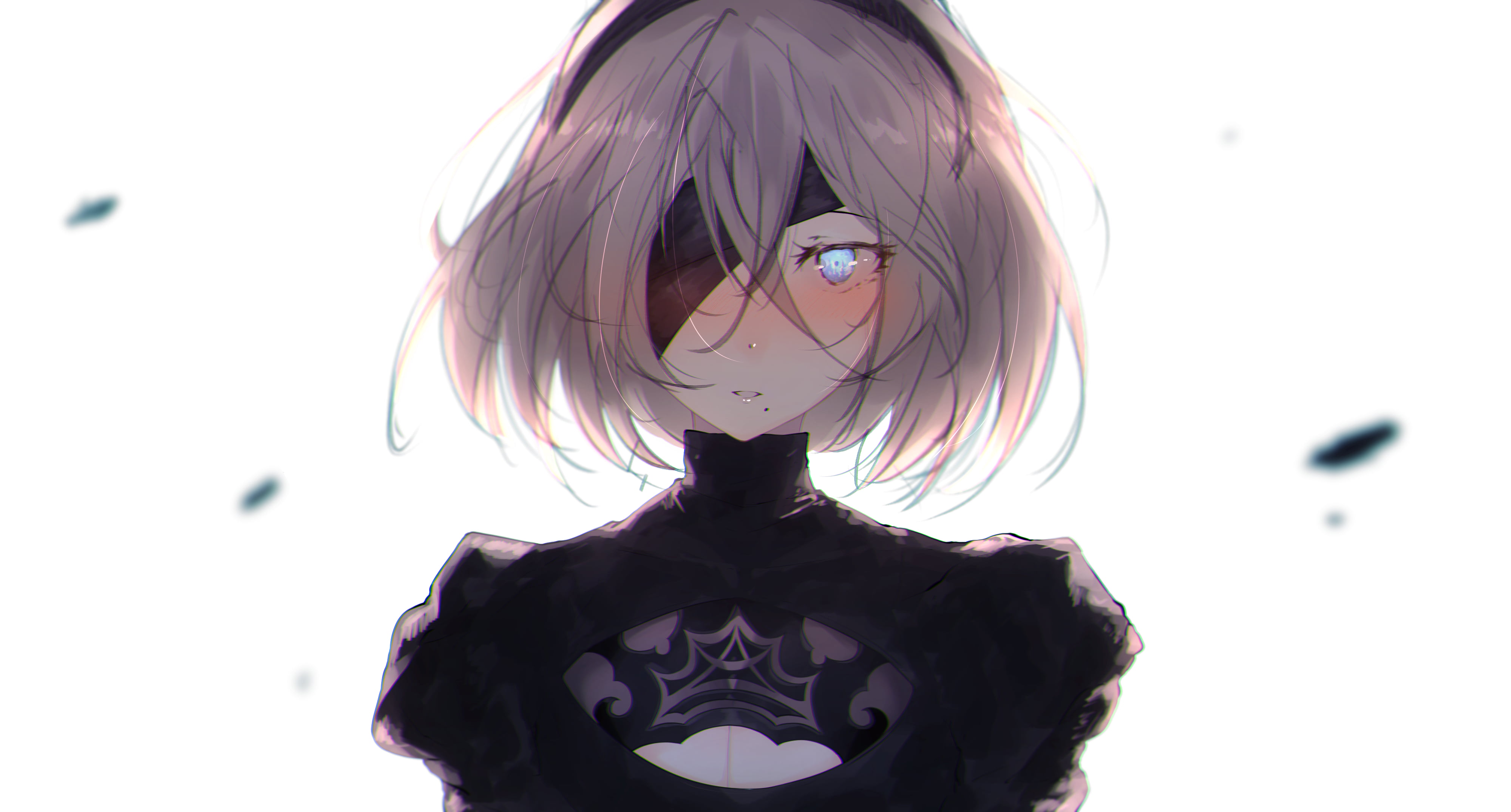 white haired female anime character, NieR, Nier: Automata, 2B (Nier: Automata), white  background