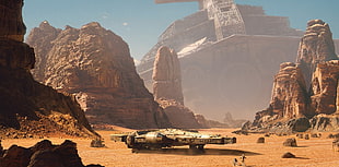 Star Wars millennium falcon illustration, Star Wars, Millennium Falcon, Star Wars: The Force Awakens, C-3PO HD wallpaper