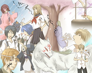 anime characters collage wallpaper, Natsume Yuujinchou, Takashi Natsume, Nyanko-Sensei, Natsume Reiko