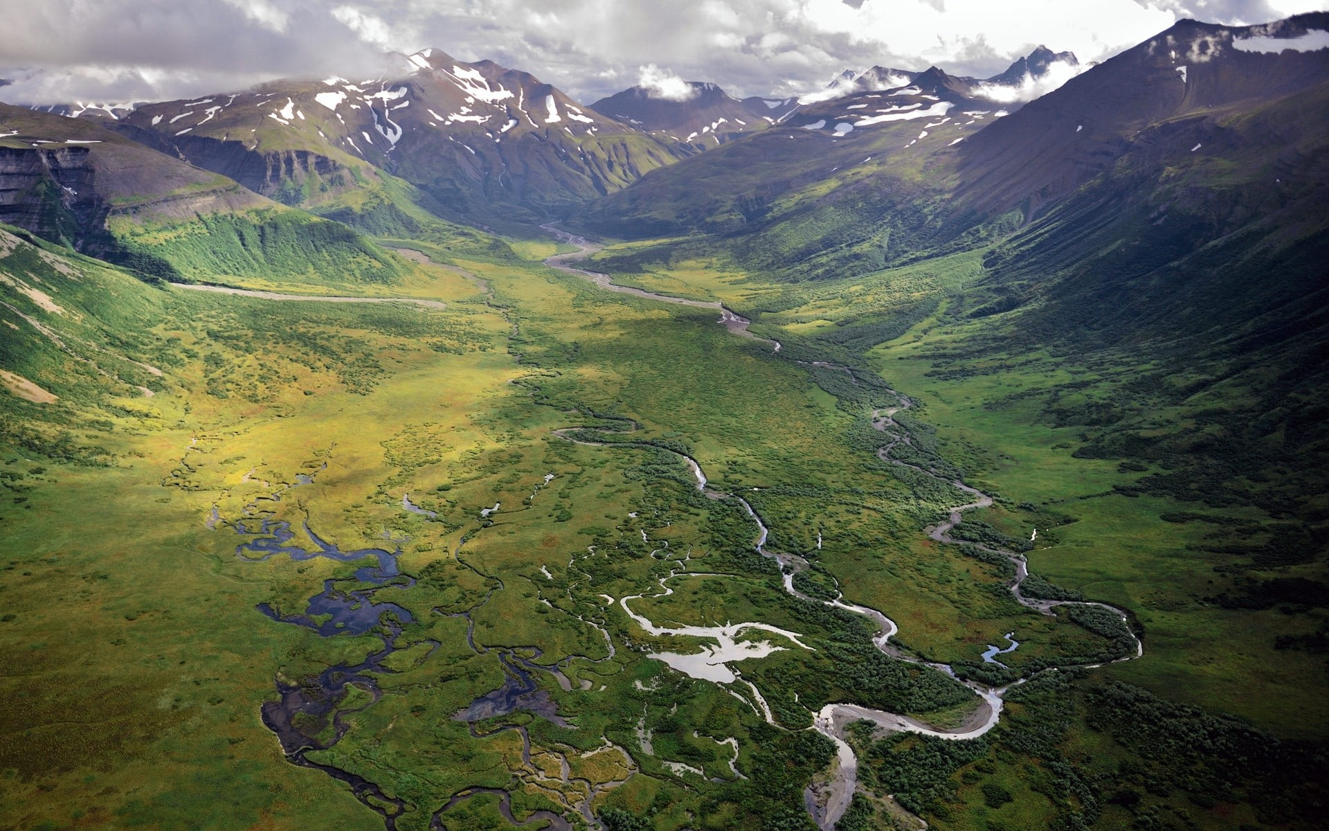 aerial photo of a mountain, landscape, nature, valley, river