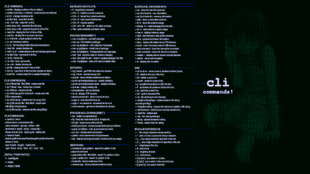 black background with text overlay, Linux, Fedora, command lines, Red Hat Enterprise Linux