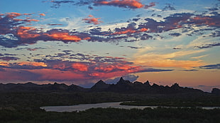 mountains and river wallpaper, sky, clouds, mountains, river