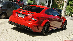 red coupe, Mercedes-Benz C63 AMG
