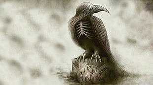 raven illustration, In Flames, Sounds of a Playground Fading, clocks, birds