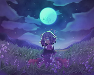 anime character under the moon illustration HD wallpaper
