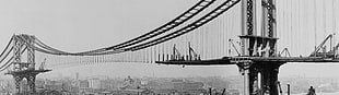 grayscale photo of bridge, construction, Manhattan Bridge, old photos