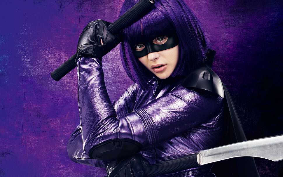 women's purple suit, Hit Girl, Chloe Moretz, Marvel Comics HD wallpaper