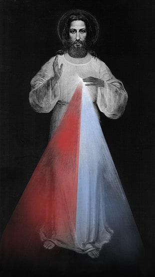 Sacred Heart of Jesus image wallpaper, Jesus Christ, Divine Mercy, monochrome, water
