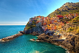 rock mountain, Italy, Cinque Terre, Manarola, town HD wallpaper